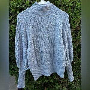 BCBGMaxAzria Gray Wool Cable Knit Turtleneck Sweater Size S